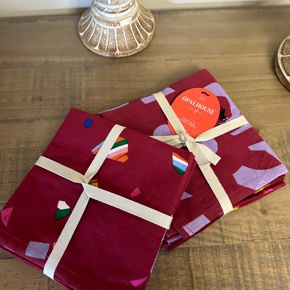 NWT Opalhouse 4 pc Flour Sack Kitchen Towels Maroon and Purple - Picture 4 of 4